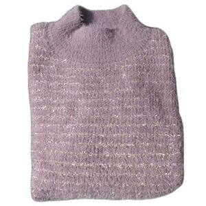 NWT Liz Claiborne Women's XXL Fuzzy Sweater‎ Grape Shake Purple Gold Stripe Warm